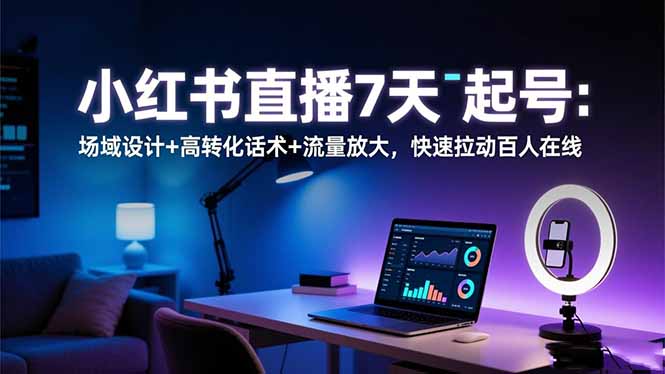 小红书直播7天起号：场域设计+高转化话术+流量放大，快速拉动百人在线-jixi