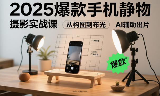 2025爆款手机静物摄影实战课，从构图到布光，不用贵设备，AI辅助出片-jixi