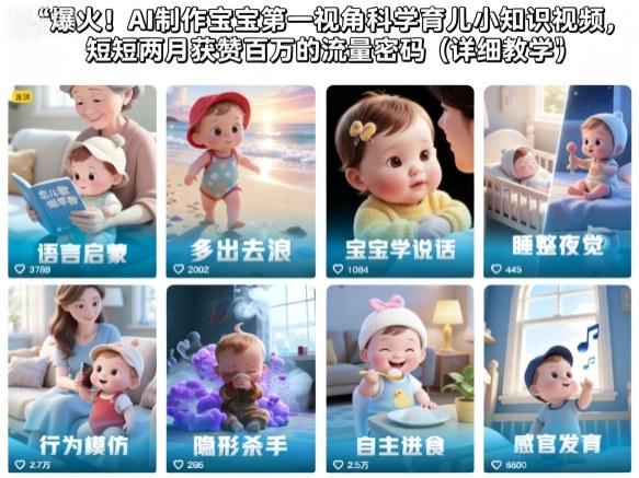 爆火！AI制作宝宝第一视角科学育儿小知识视频，短短两月获赞百万的流量密码(详细教学)-jixi