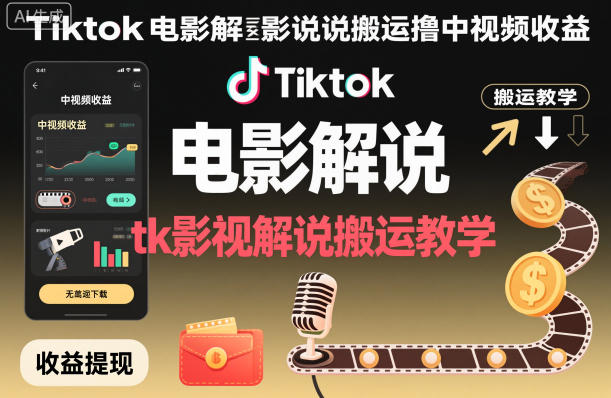 Tiktok电影解说搬运撸中视频收益，tk影视解说搬运教学-jixi
