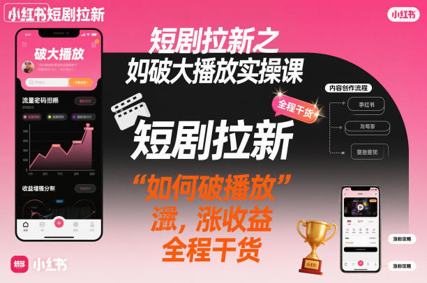 短剧拉新之小红书如何破大播放实操课，如何破播放，涨收益，全程干货-jixi