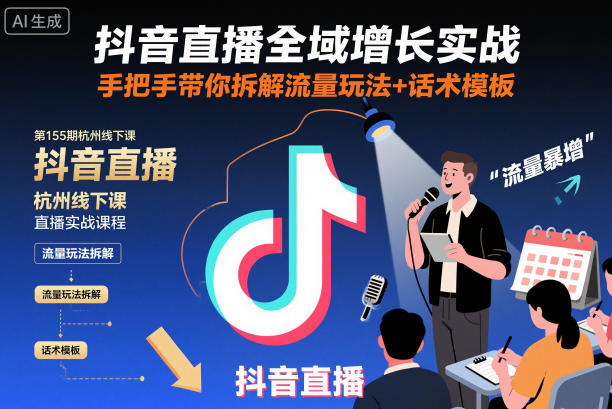 抖音直播全域增长实战第155期杭州线下课，手把手带你拆解流量玩法+话术模板-jixi