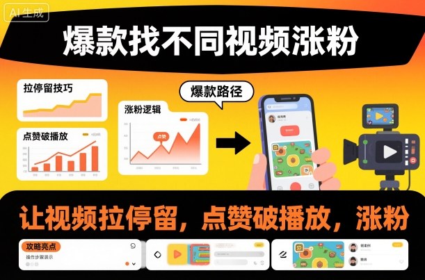 爆款找不同视频涨粉，让视频拉停留，实现点赞，破播放，涨粉-jixi