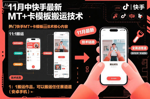 11月中快手最新MT+卡模板搬运技术，1：1搬运作品，可以搬运任何赛道(安卓手机)-jixi