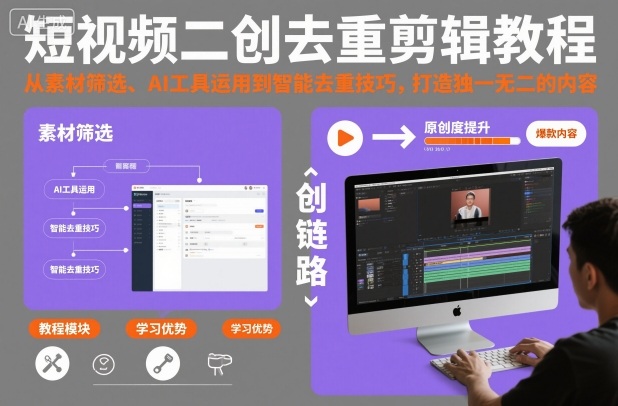 短视频二创去重剪辑教程，从素材筛选、AI工具运用到智能去重技巧，打造独一无二的内容-jixi