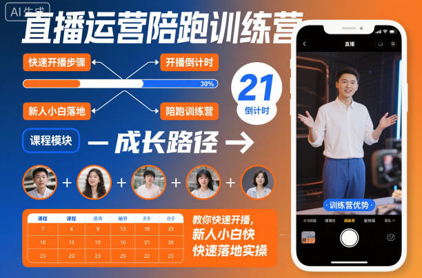 直播运营陪跑训练营，教你快速开播，新人小白快速落地实操-jixi
