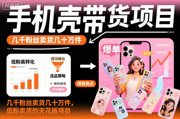 手机壳带货项目，几千粉丝卖货几十万件，短视频低粉卖货的天花板项目-jixi