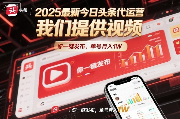 2025最新今日头条代运营，我们提供视频，你一键发布，单号月入1W【揭秘】-jixi