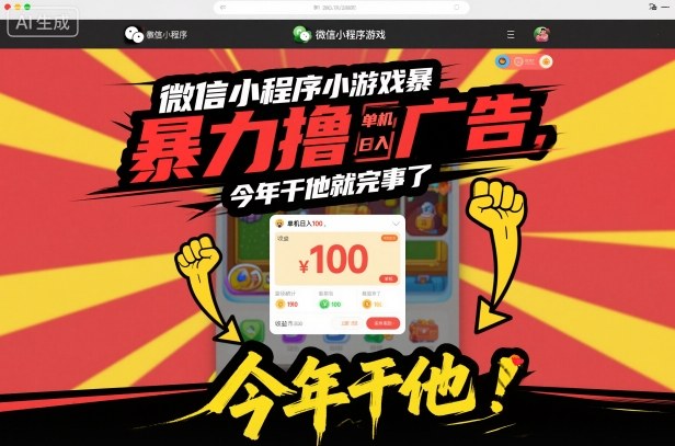 微信小程序小游戏暴力撸广告，单机日入100，今年干他就完事了-jixi